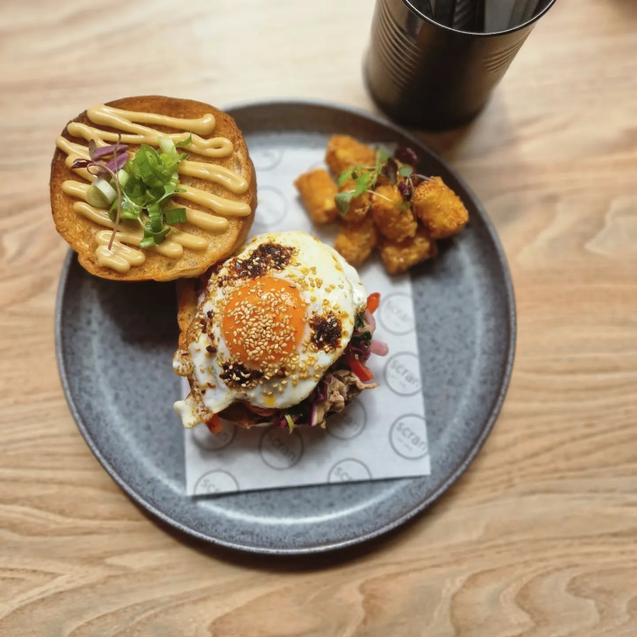 egg breakfast roll with tater tots